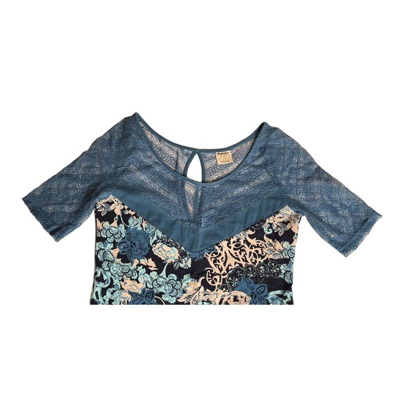 NEW Free People Intimately Blue Floral Paisley Lace Stretch Bodycon Dress Size S - Picture 2 of 7